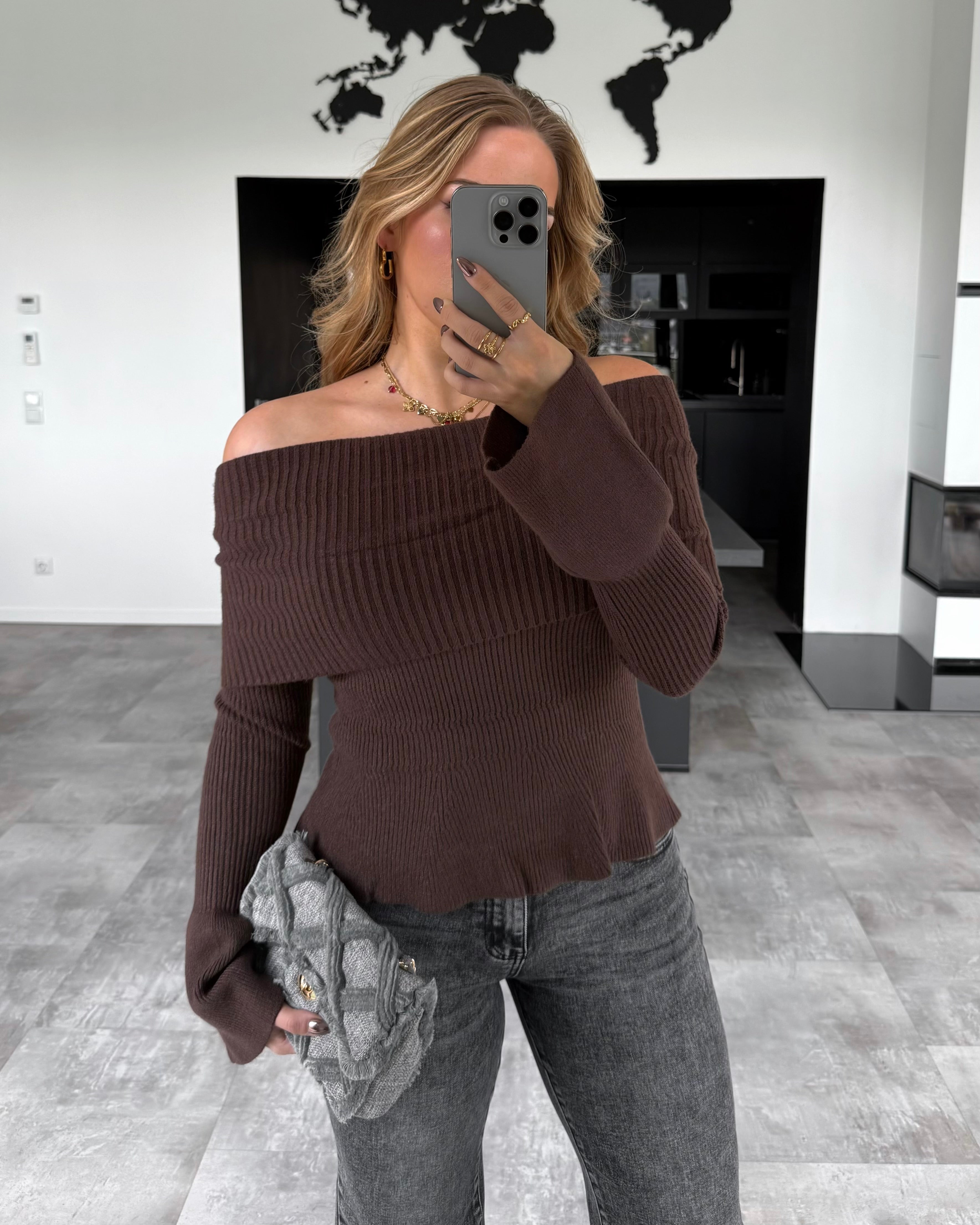Off-Shoulder Pullover „Leighton“ Chocolate