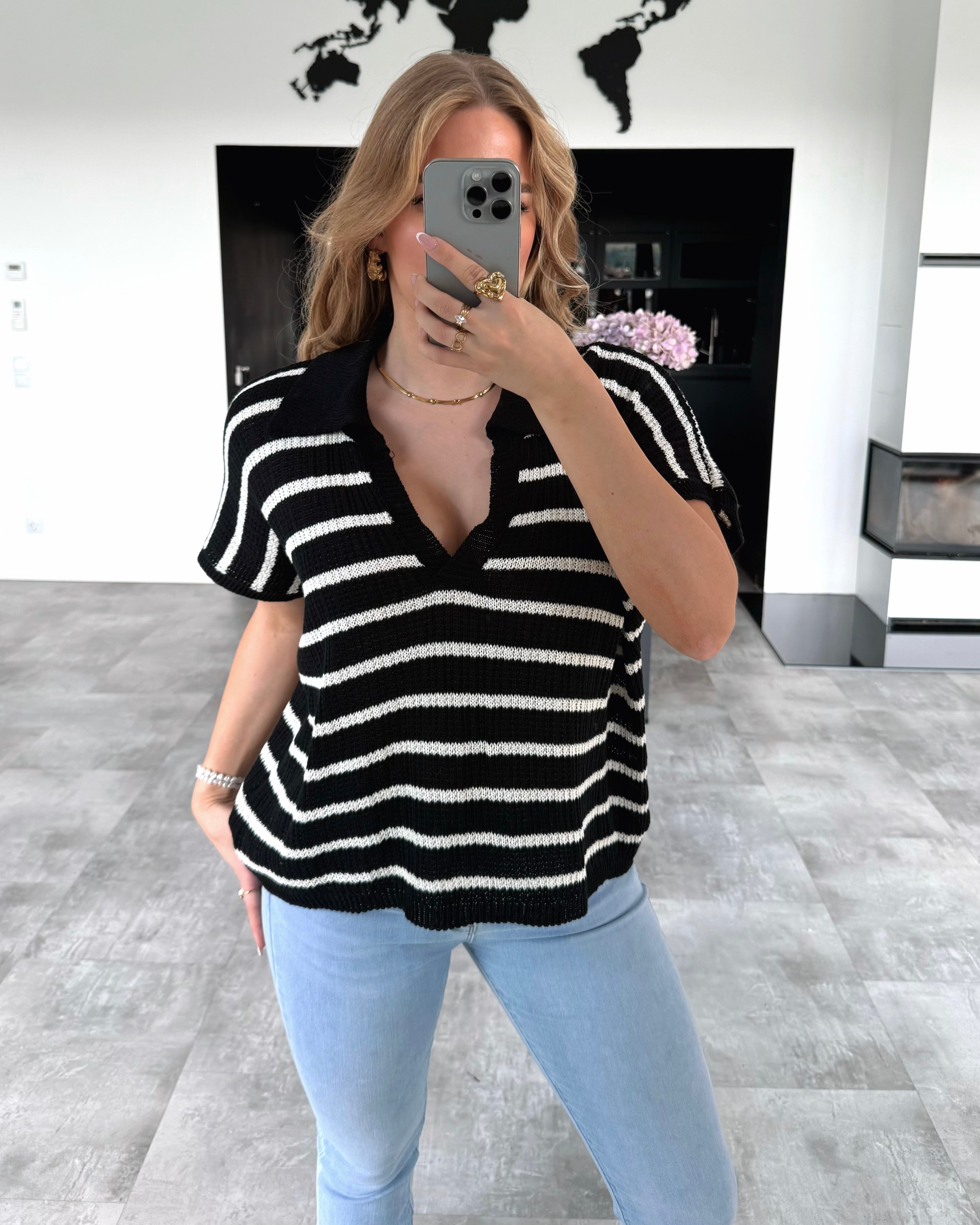 Häkelshirt "Sally" Schwarz-Beige