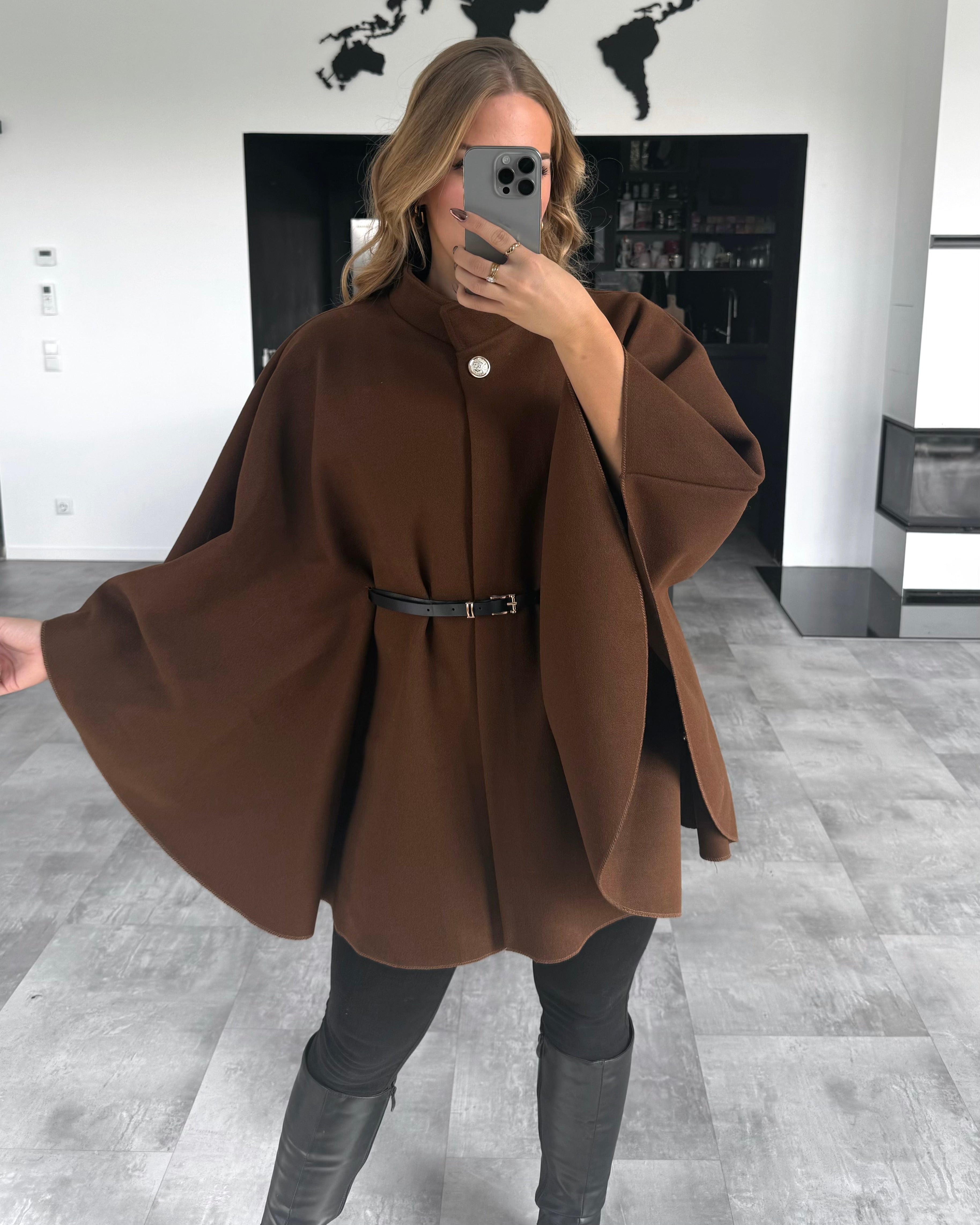 Mantelcape “Audrey” mit Gürtel Chocolate
