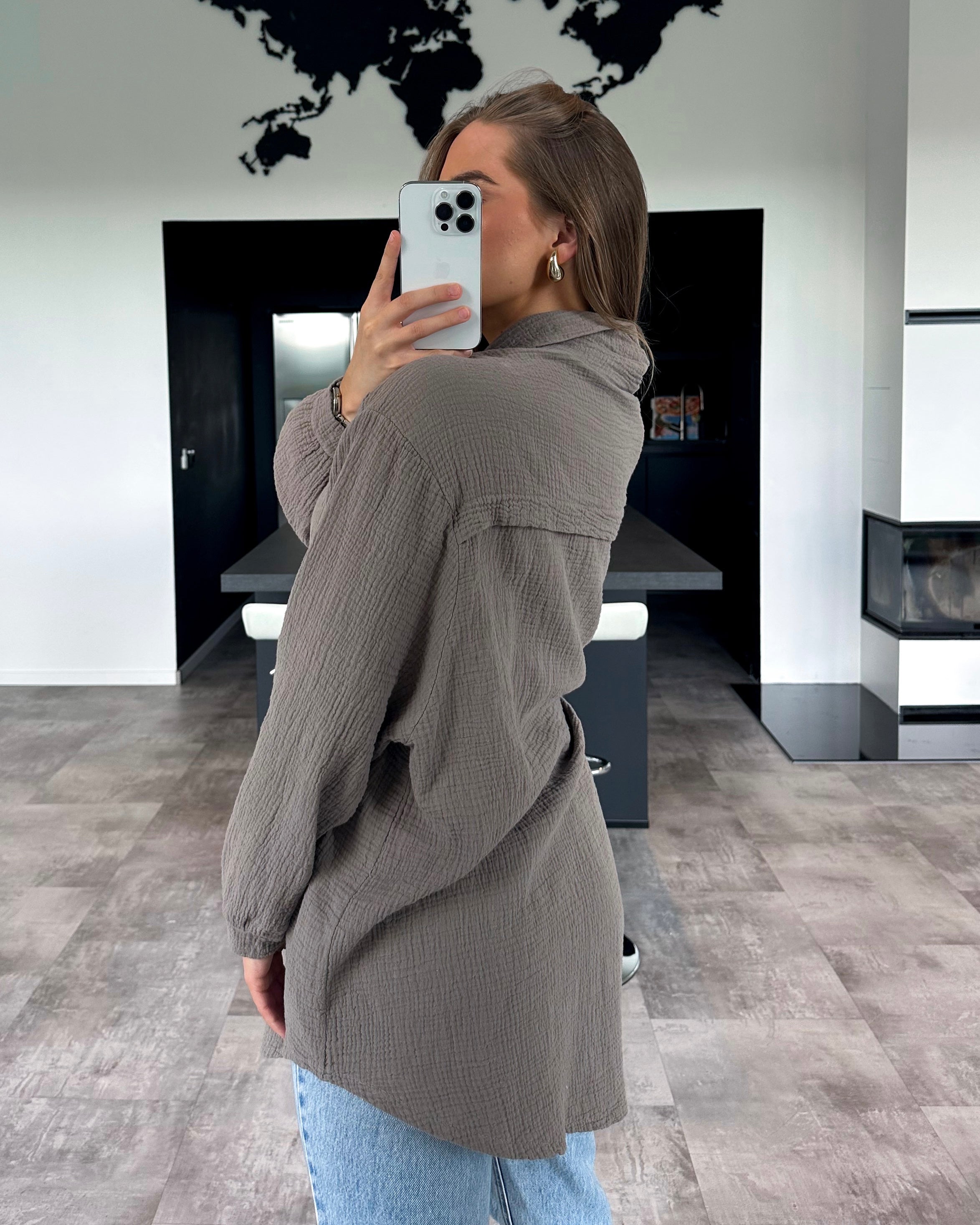 Musselin Bluse "Alissa" Lang Taupe