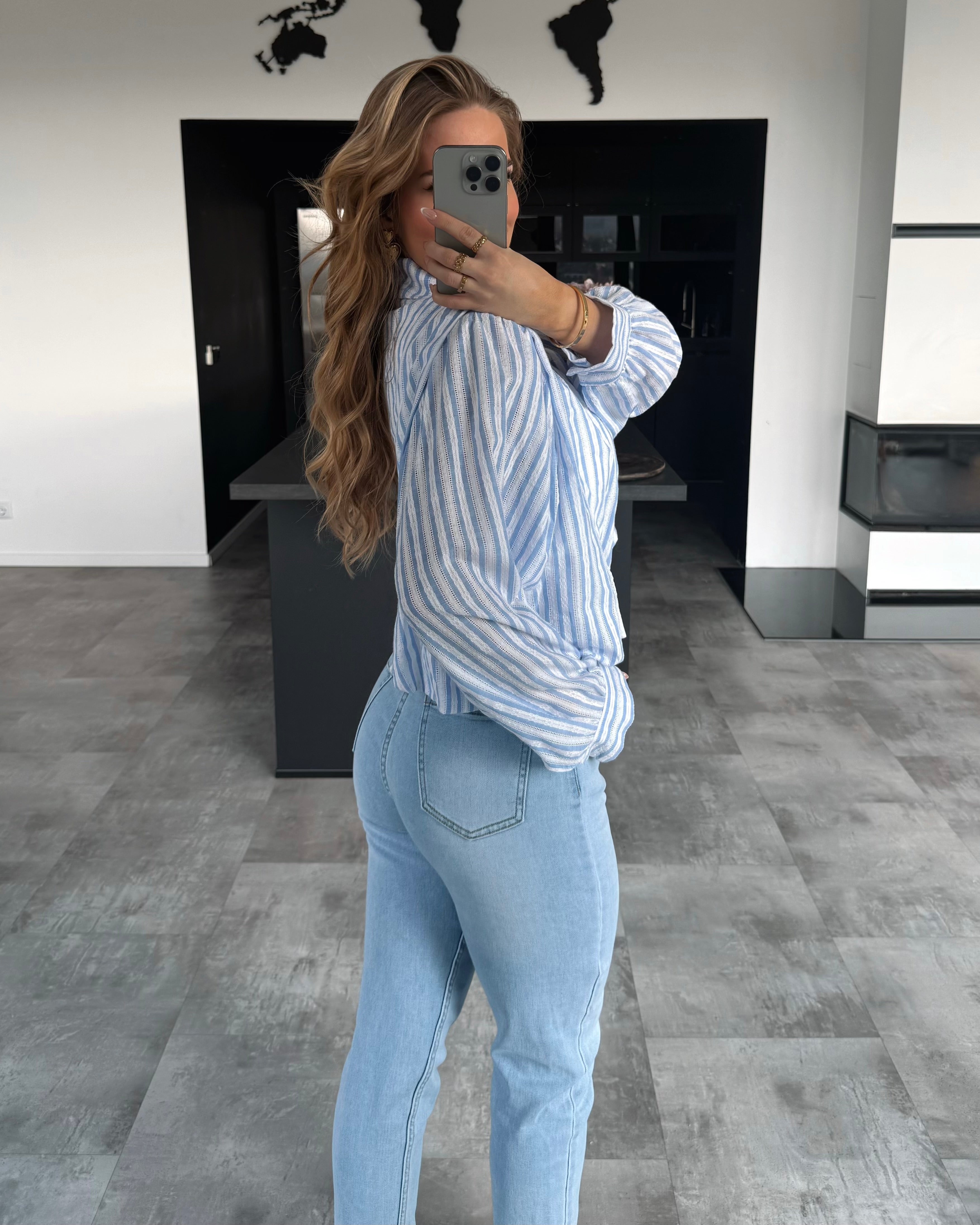 Bluse "Lainey" Weiß-Hellblau