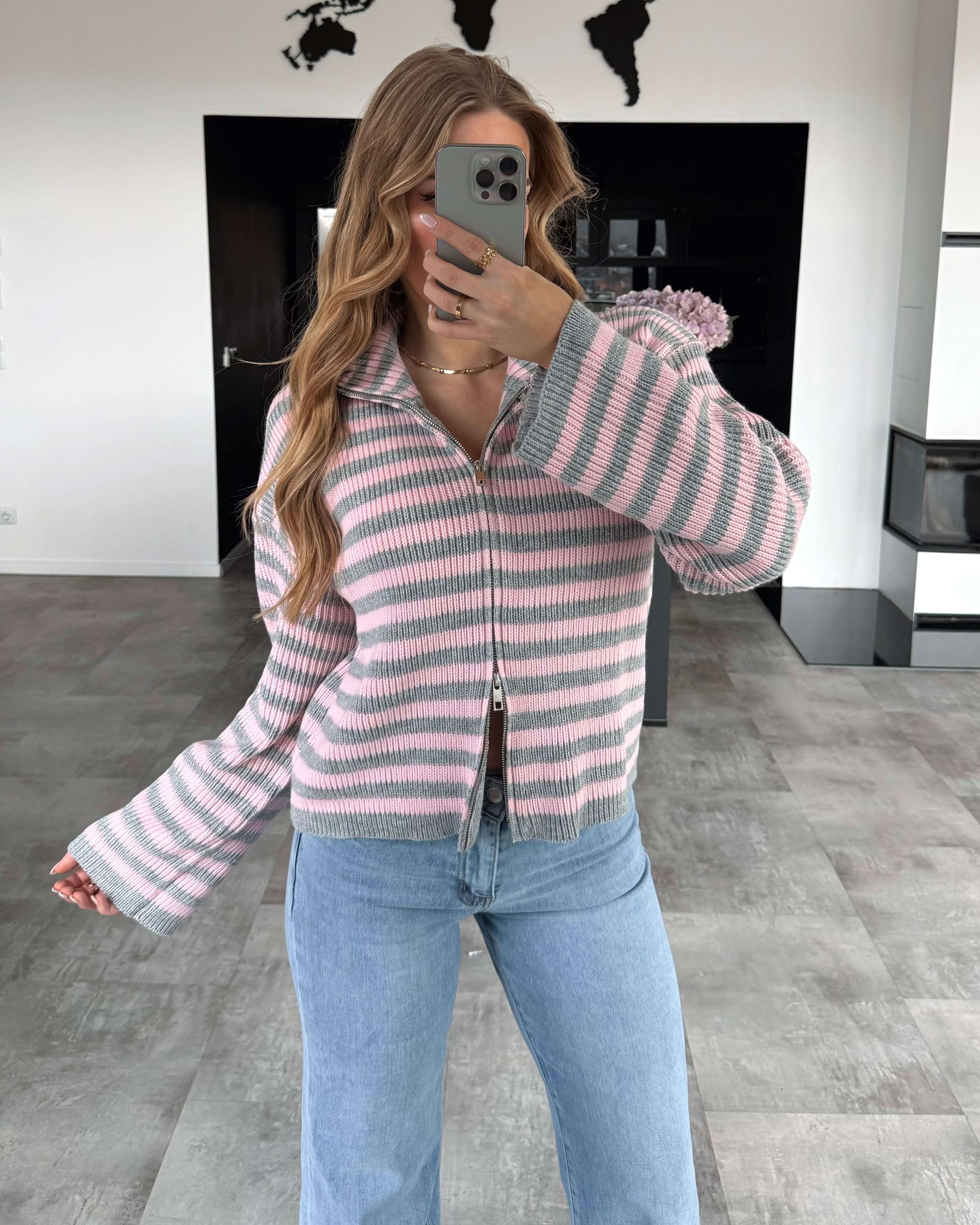 Zipper Strickjacke "June" Rosa-Grau