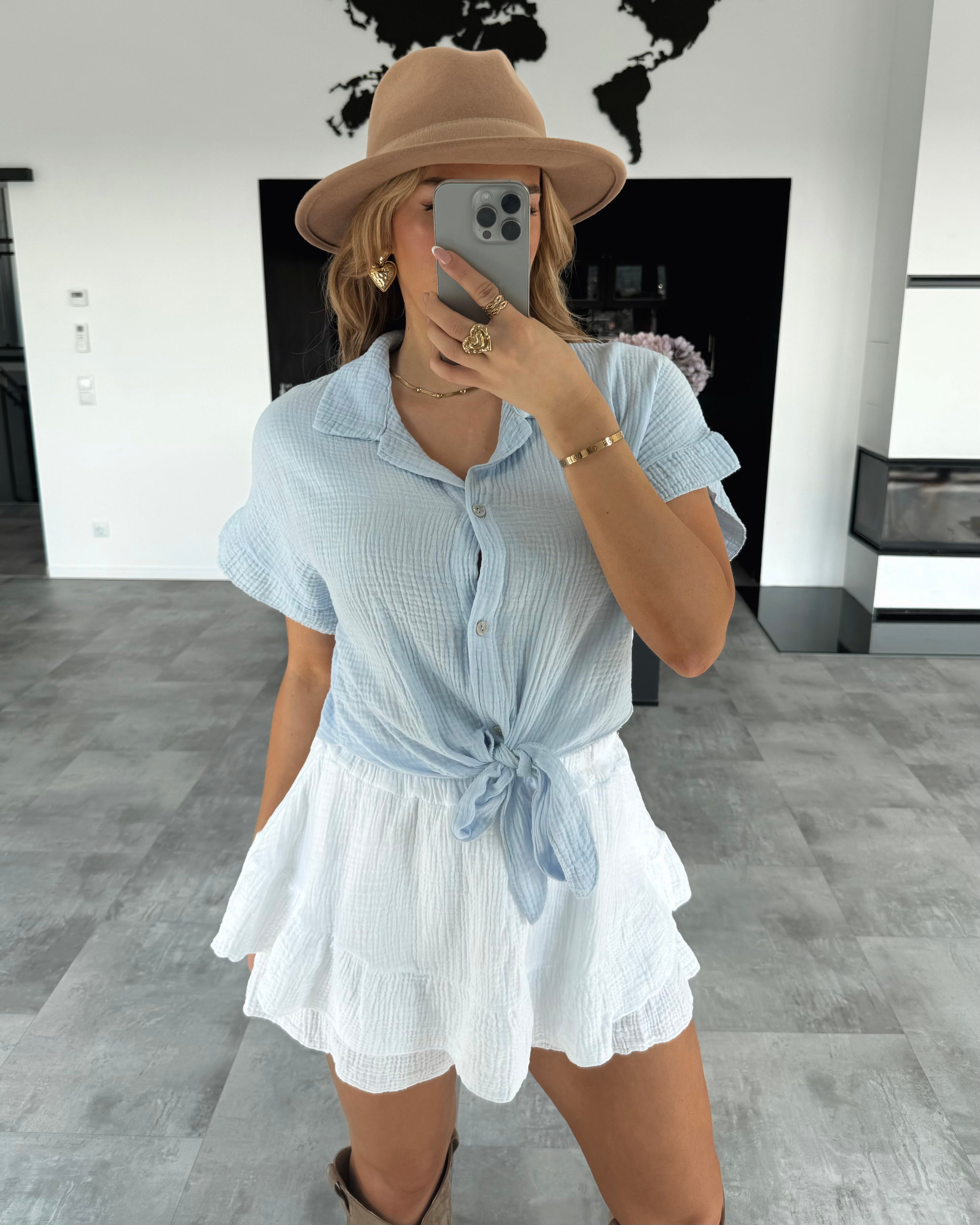 Musselin Knotenshirt "Lia" Hellblau