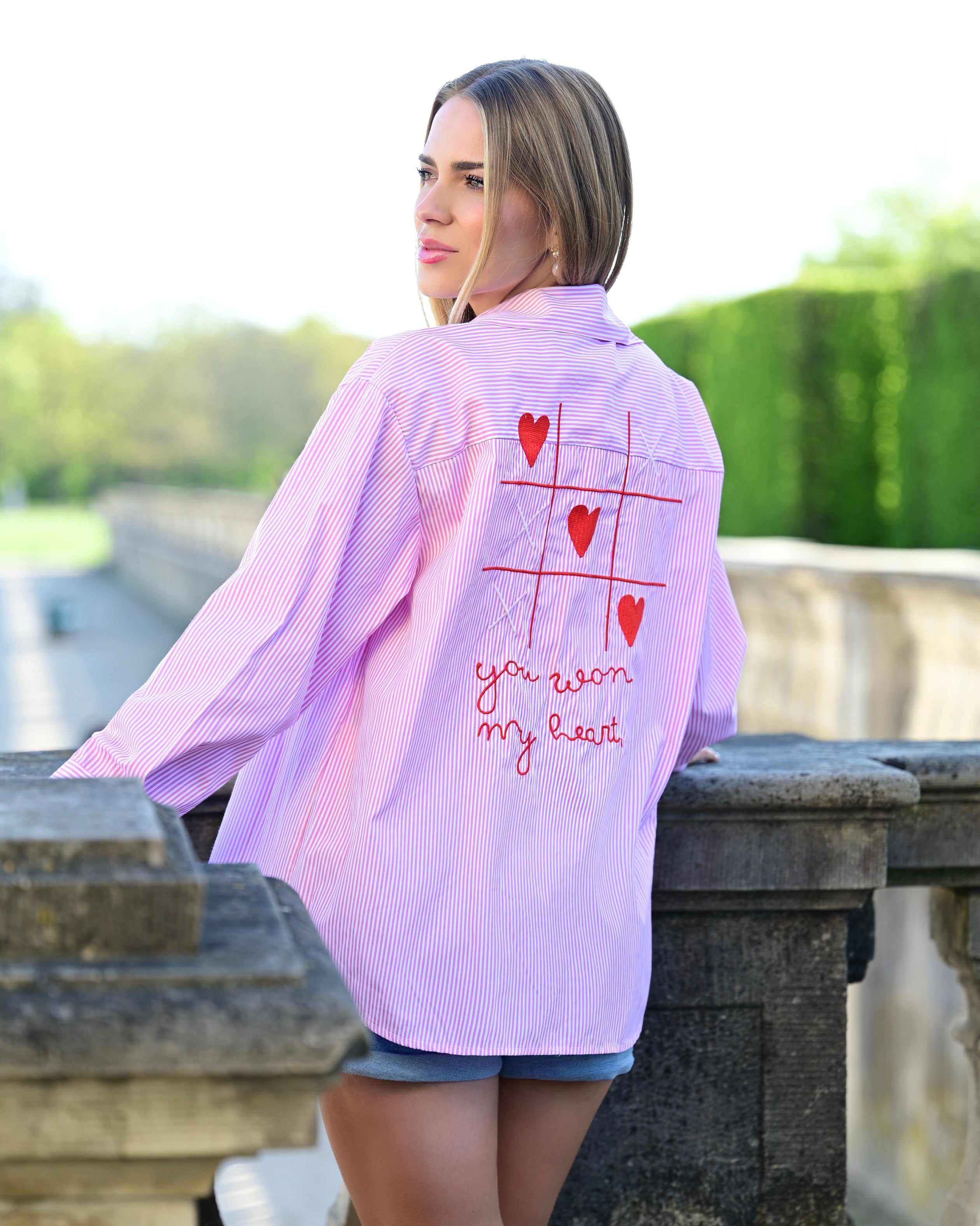 Bluse "You Won My Heart" Weiß-Rosa