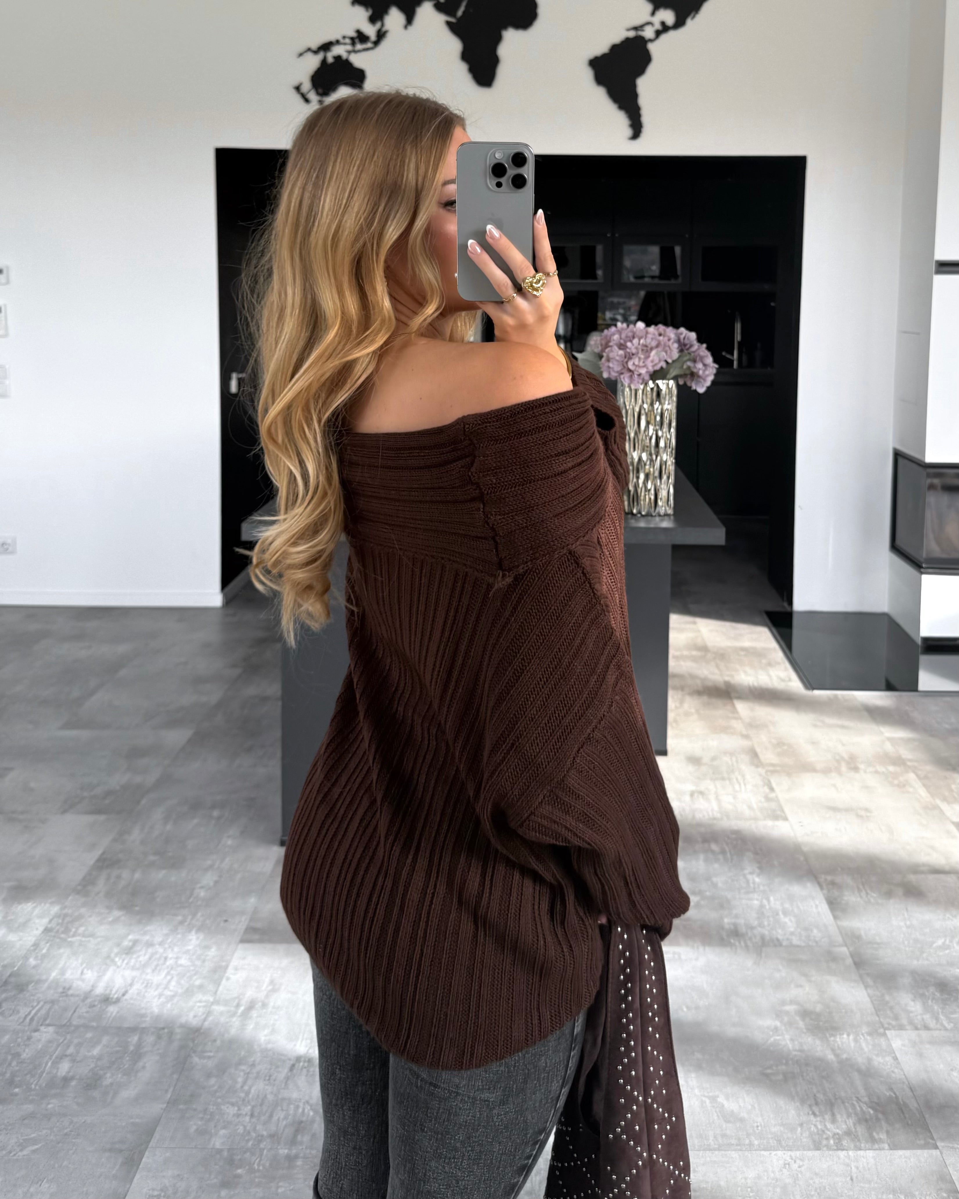 Off-Shoulder Strickpullover "Ivy" Chocolate