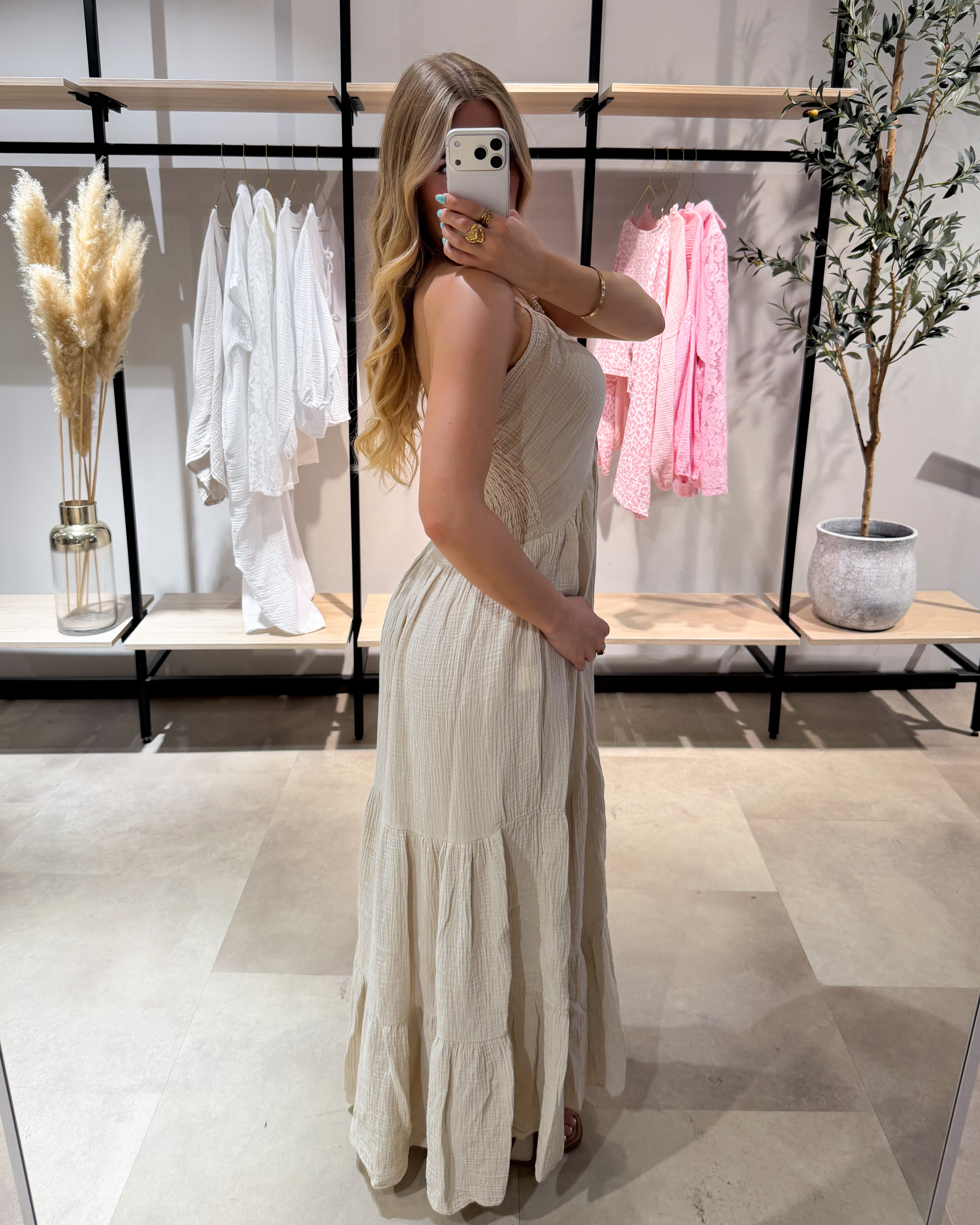 Musselin Maxikleid “Cara“ Beige