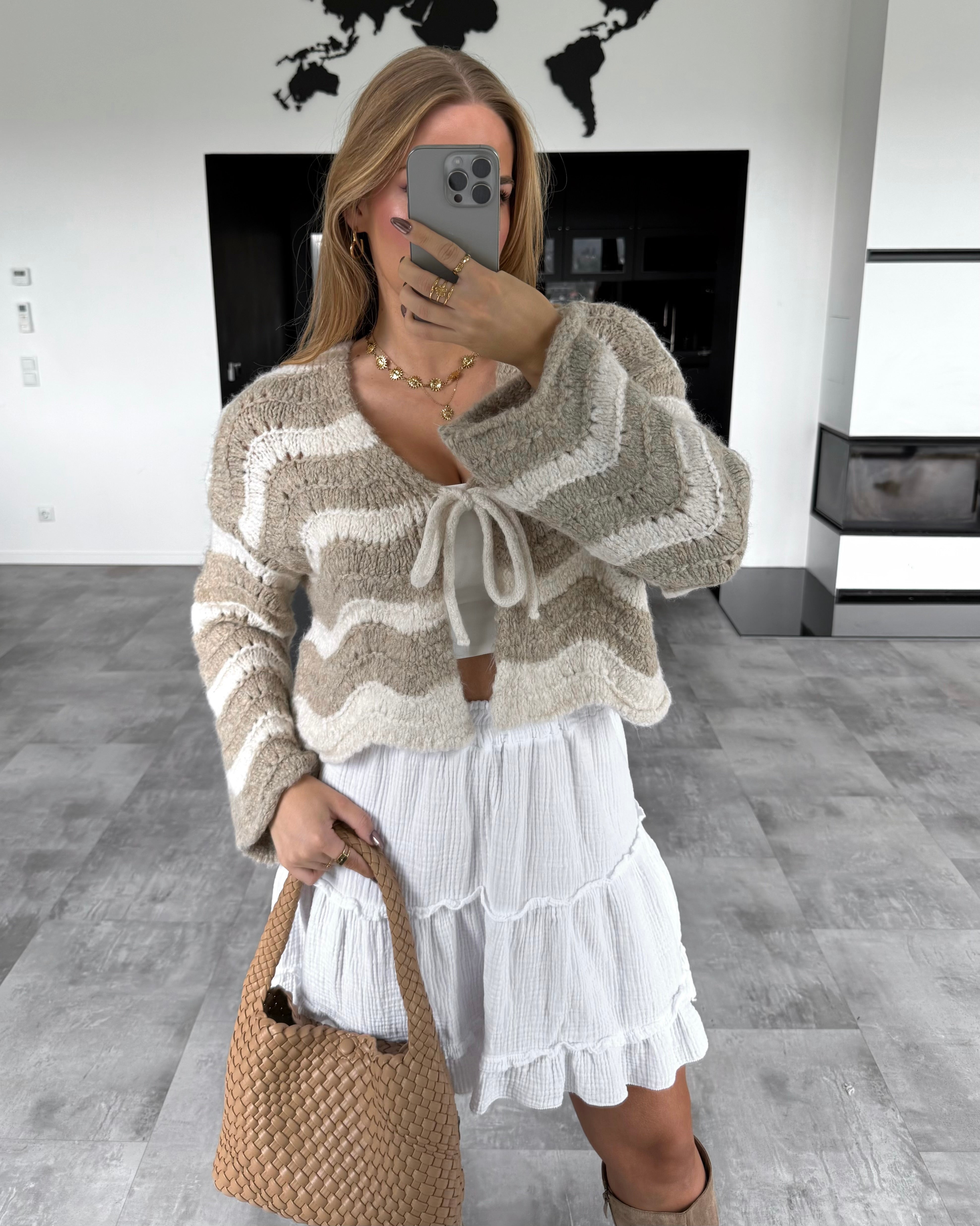 Häkelknoten-Cardigan "Lee" Beige-Ecru