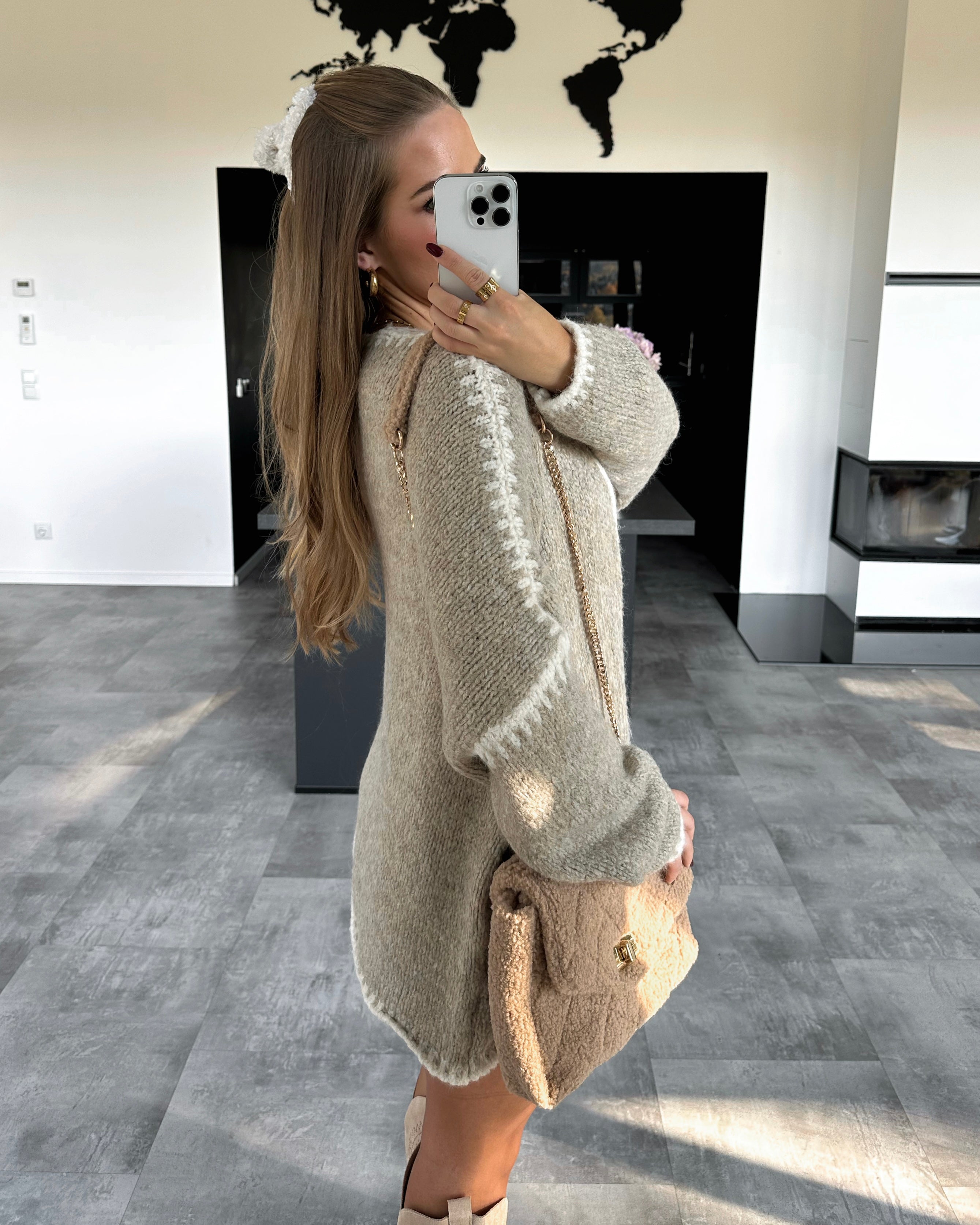 Cardigan "Fee” Taupe-Weiß