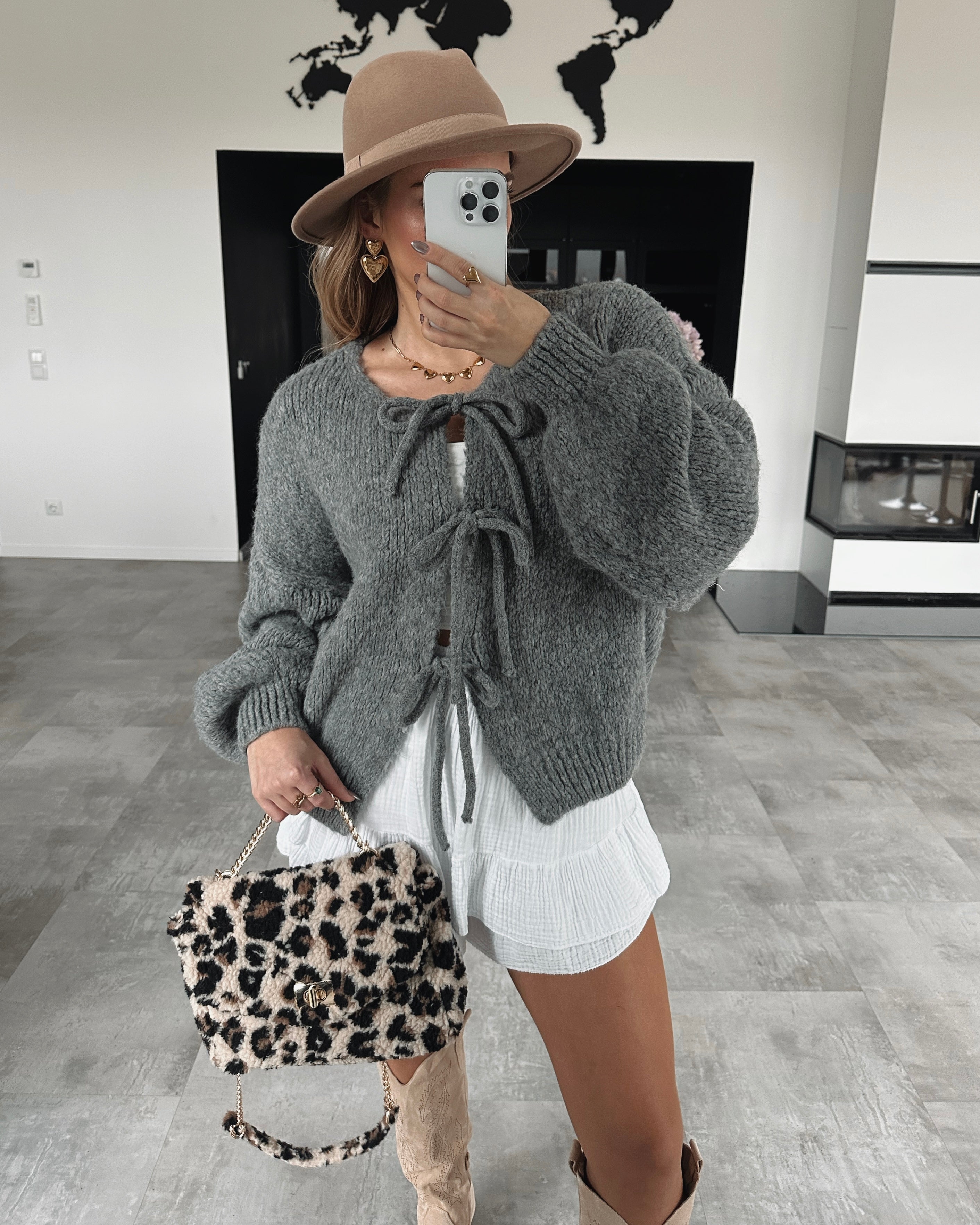 Knoten-Cardigan "Mavie" Dunkelgrau