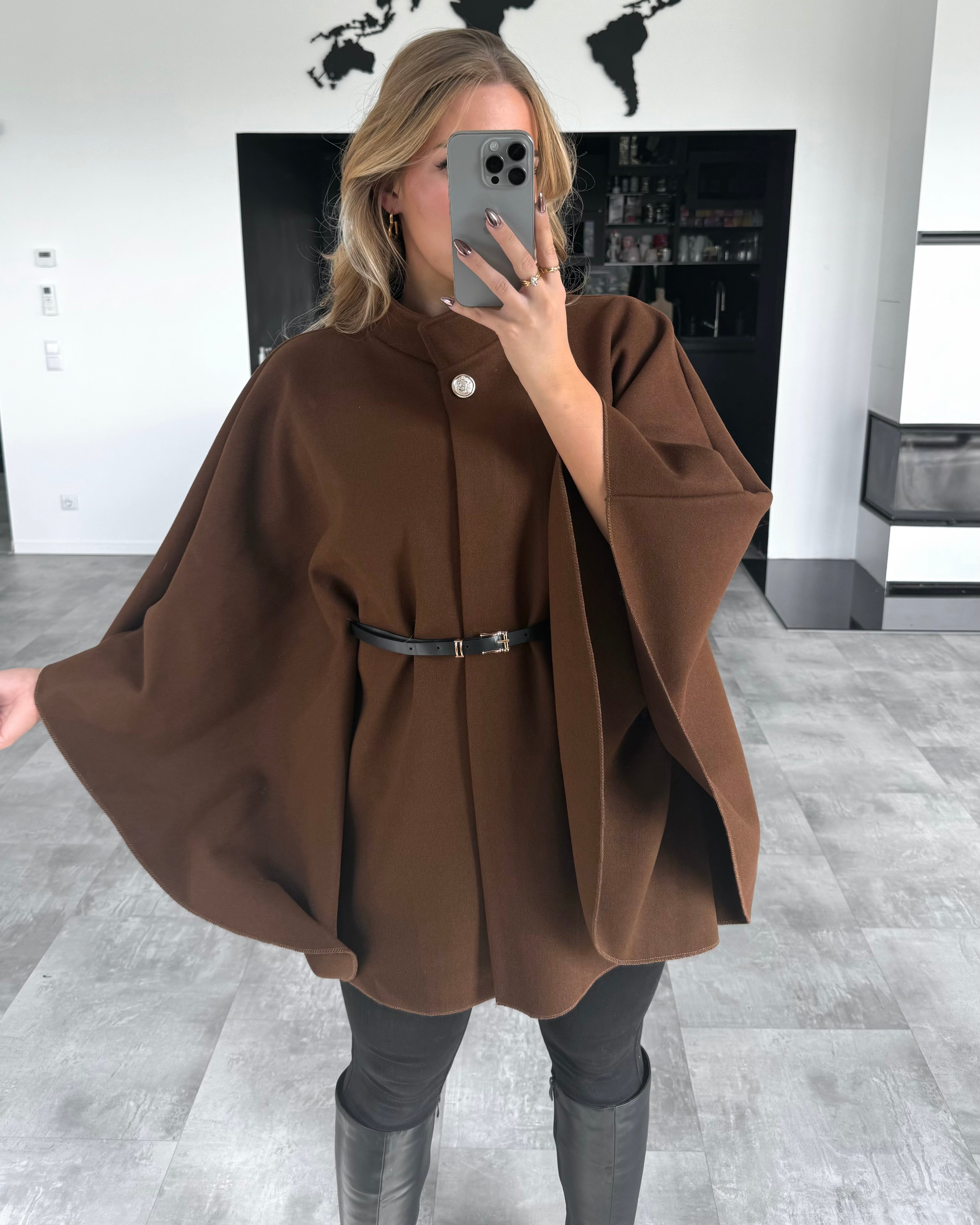 Mantelcape “Audrey” mit Gürtel Chocolate