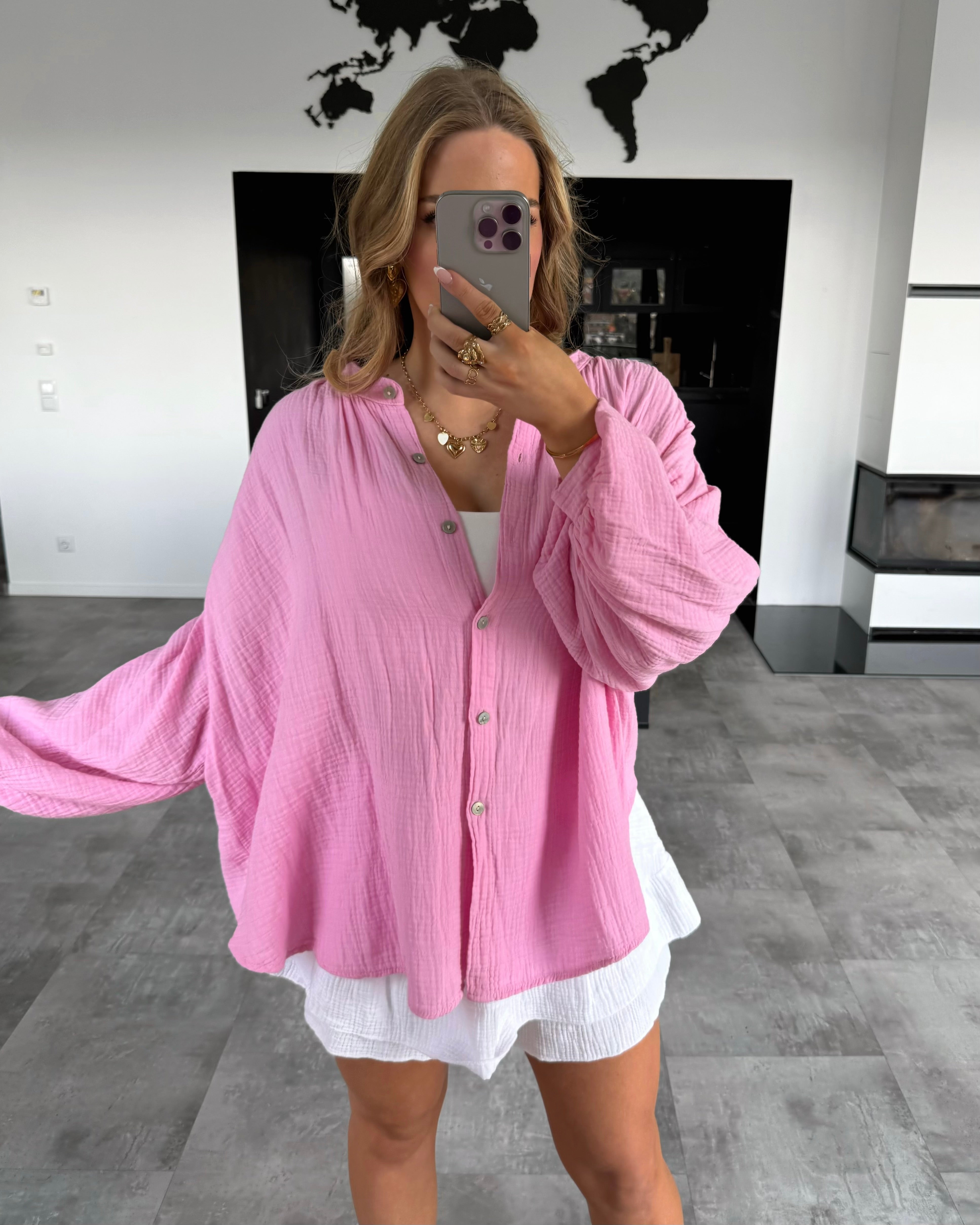 Musselin Bluse "Clara" Midi Bubblegum Rosa