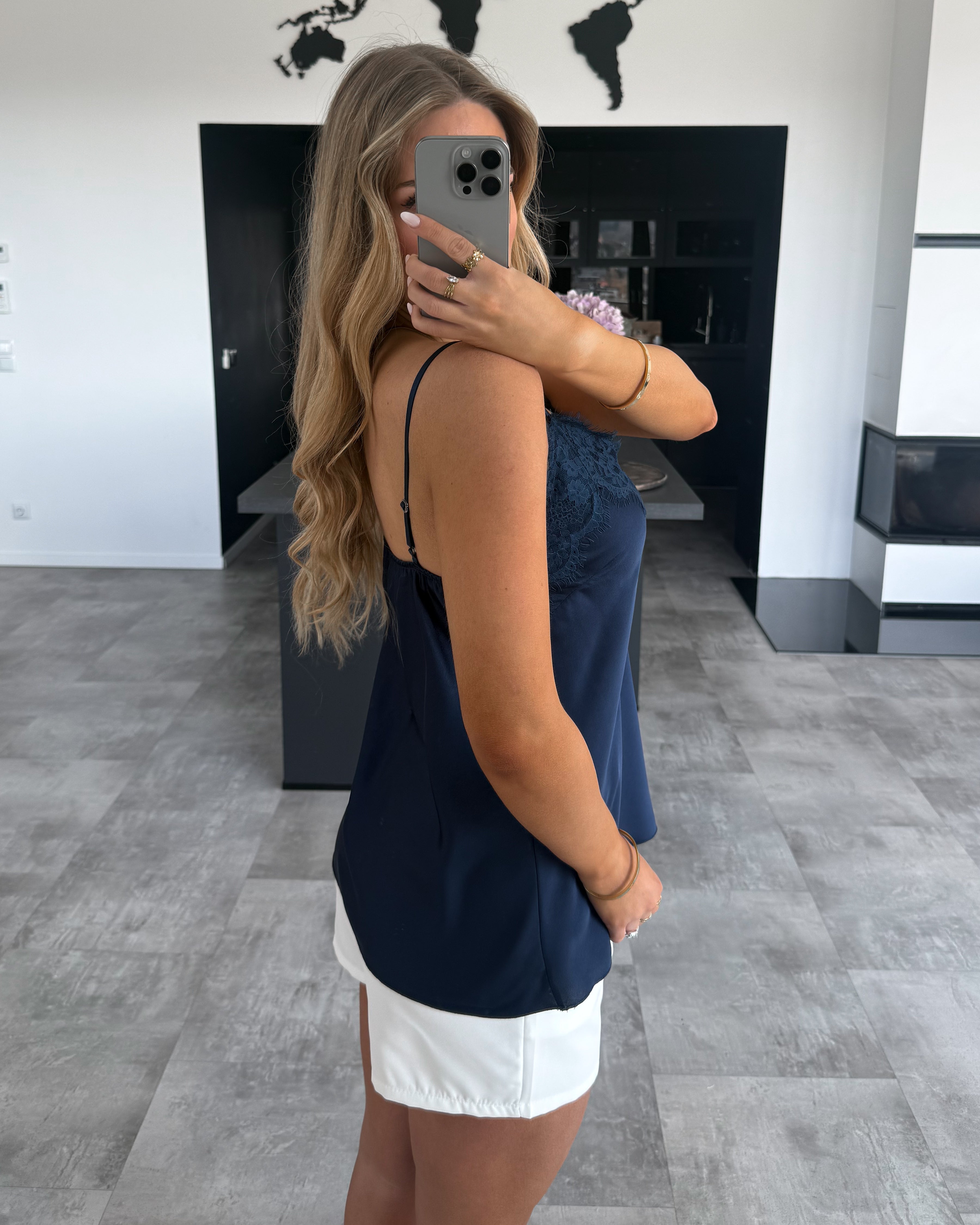 Spaghettiträger-Top "Malina" mit Spitze Navy