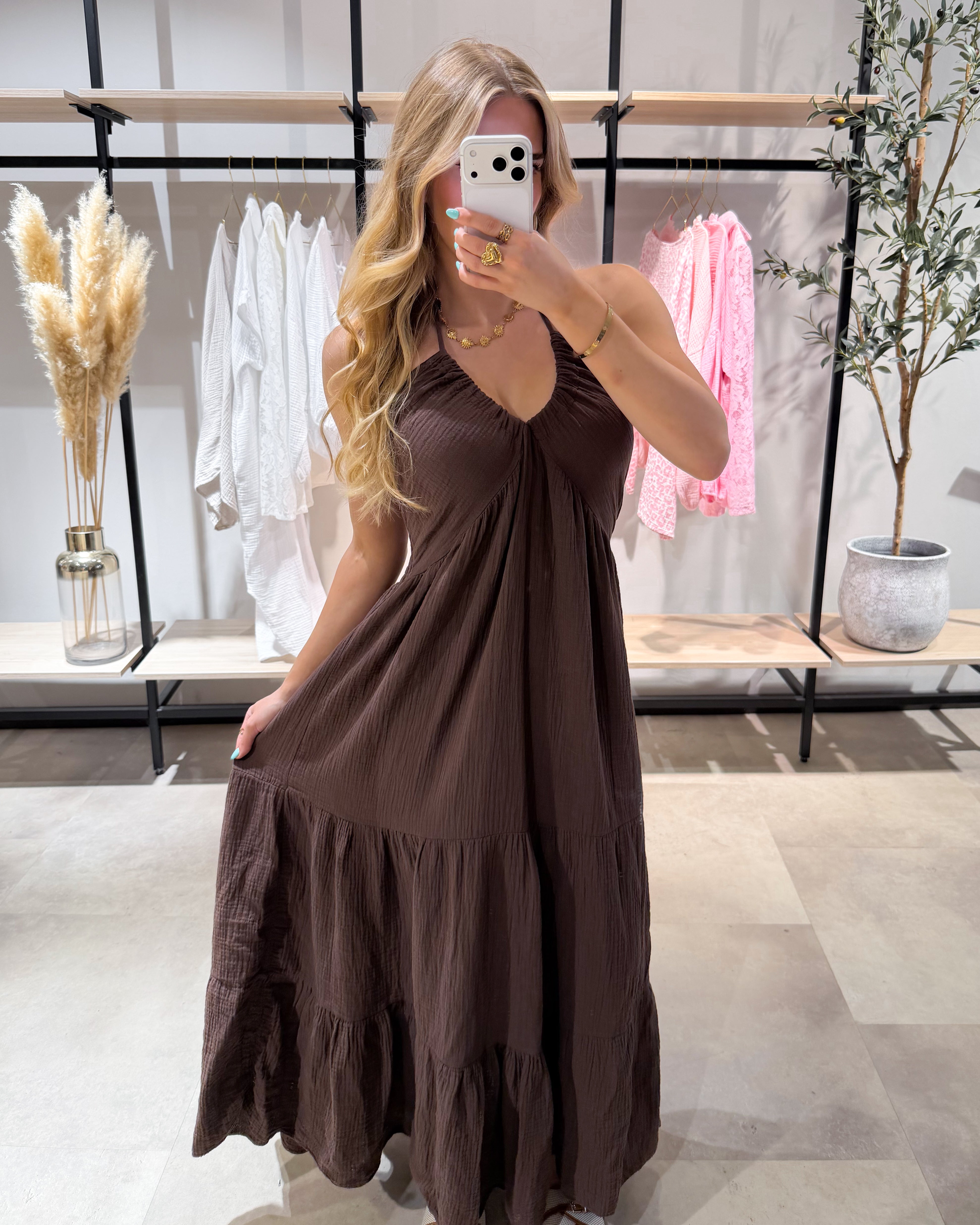 Musselin Maxikleid “Cara“ Chocolate