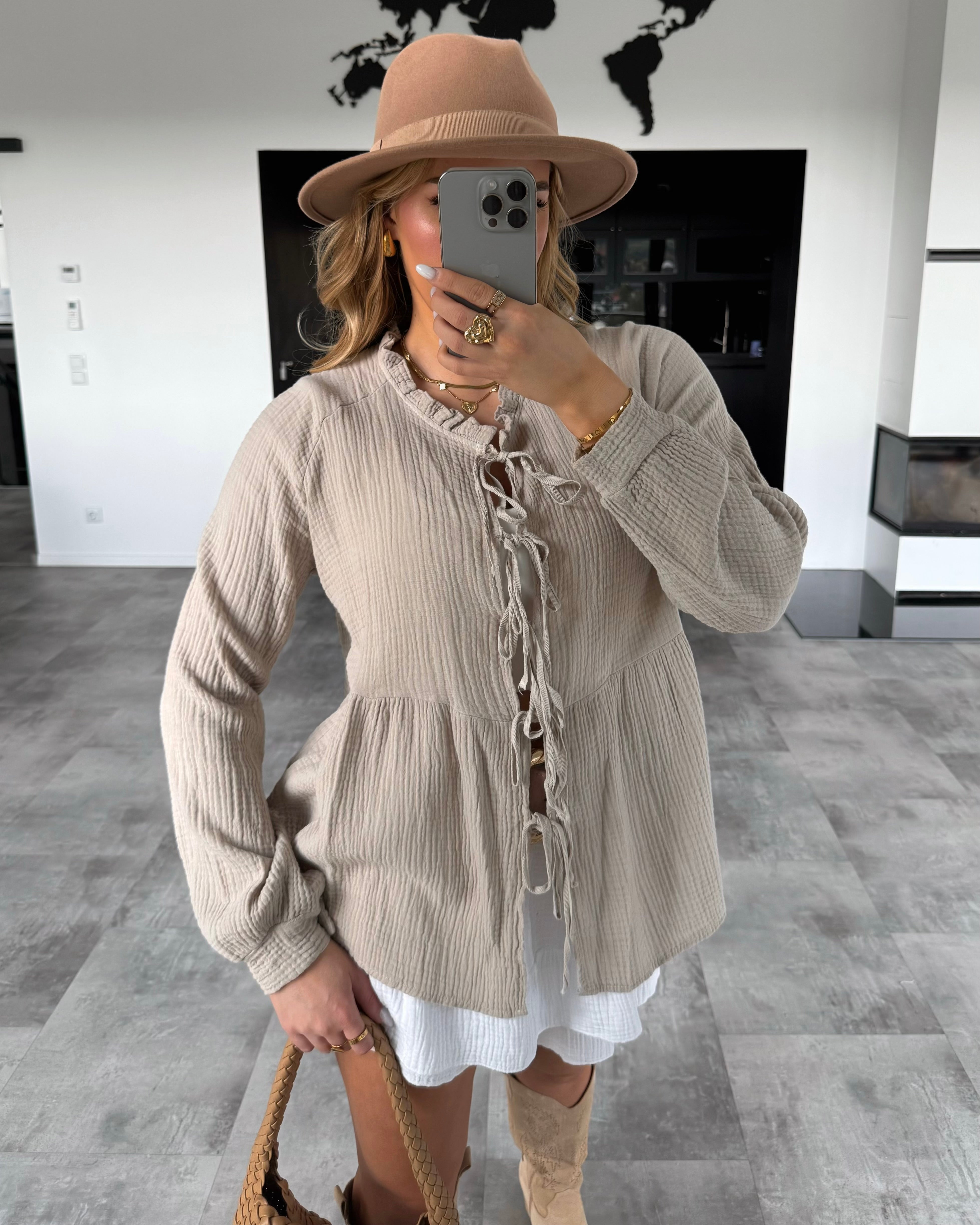 Musselin Knoten-Bluse "Lydia" Beige