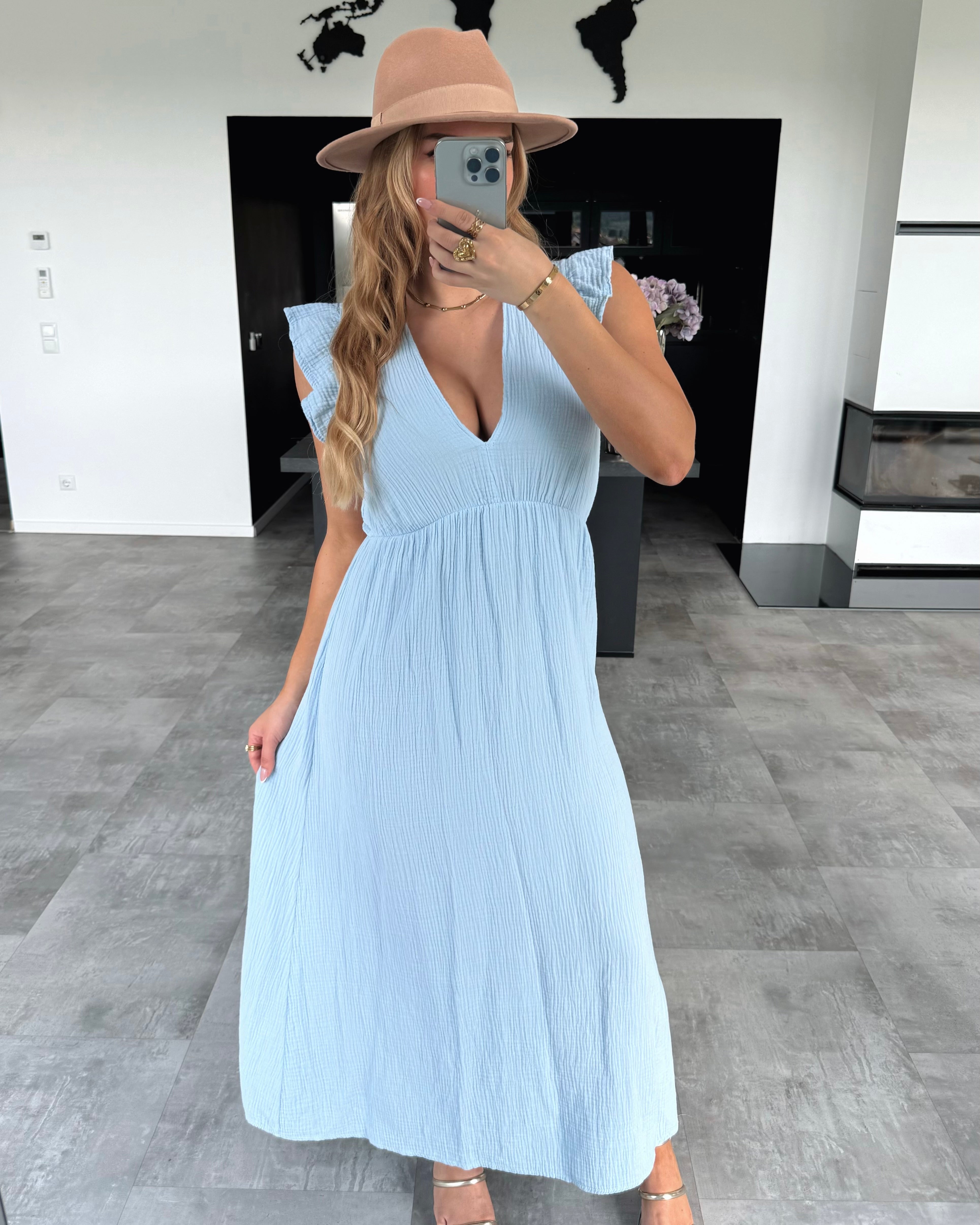 Musselin Kleid “Naya” Hellblau