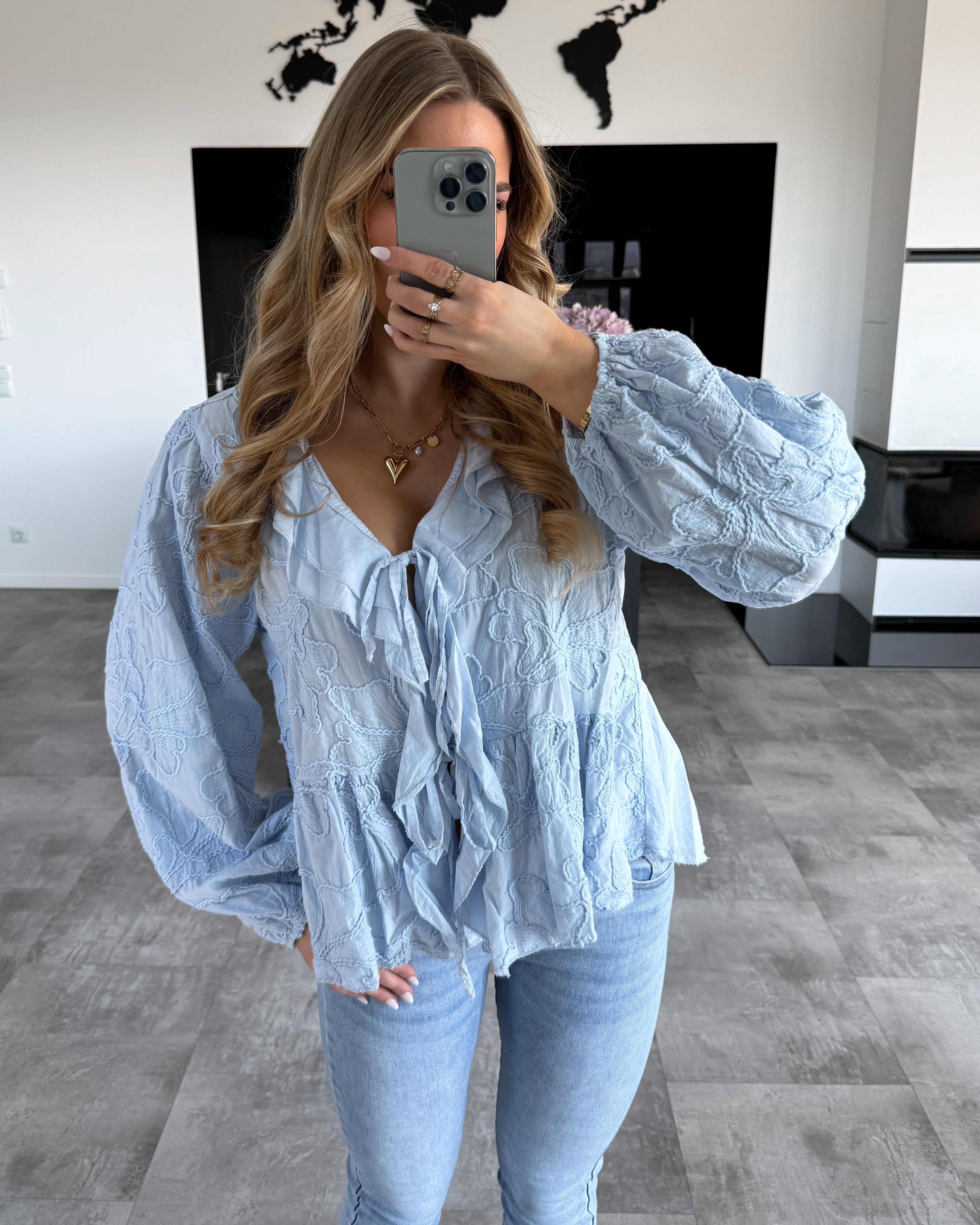 Baumwoll Knoten-Bluse "Grace" Hellblau