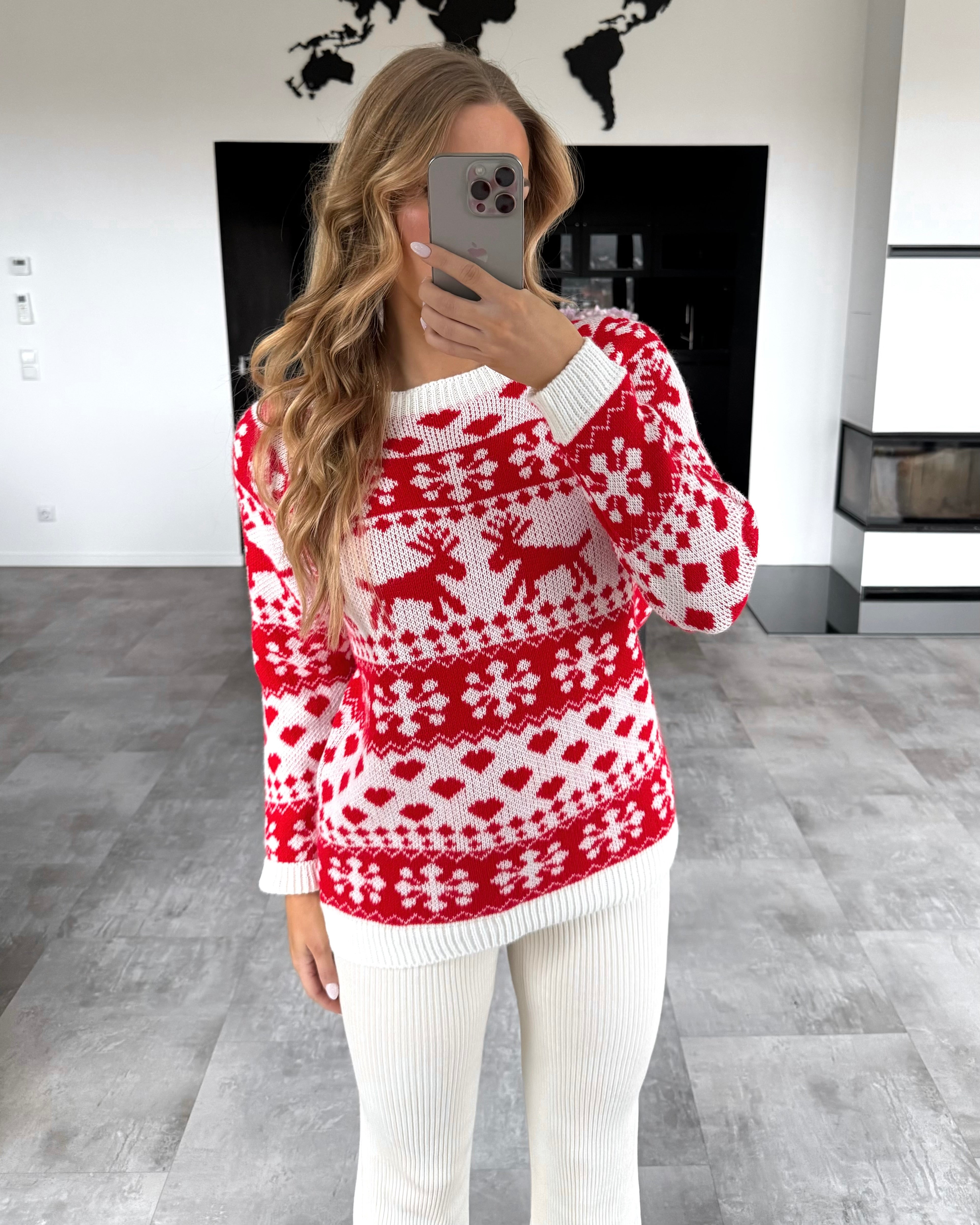 Strickpullover "Holly“ Ecru-Rot