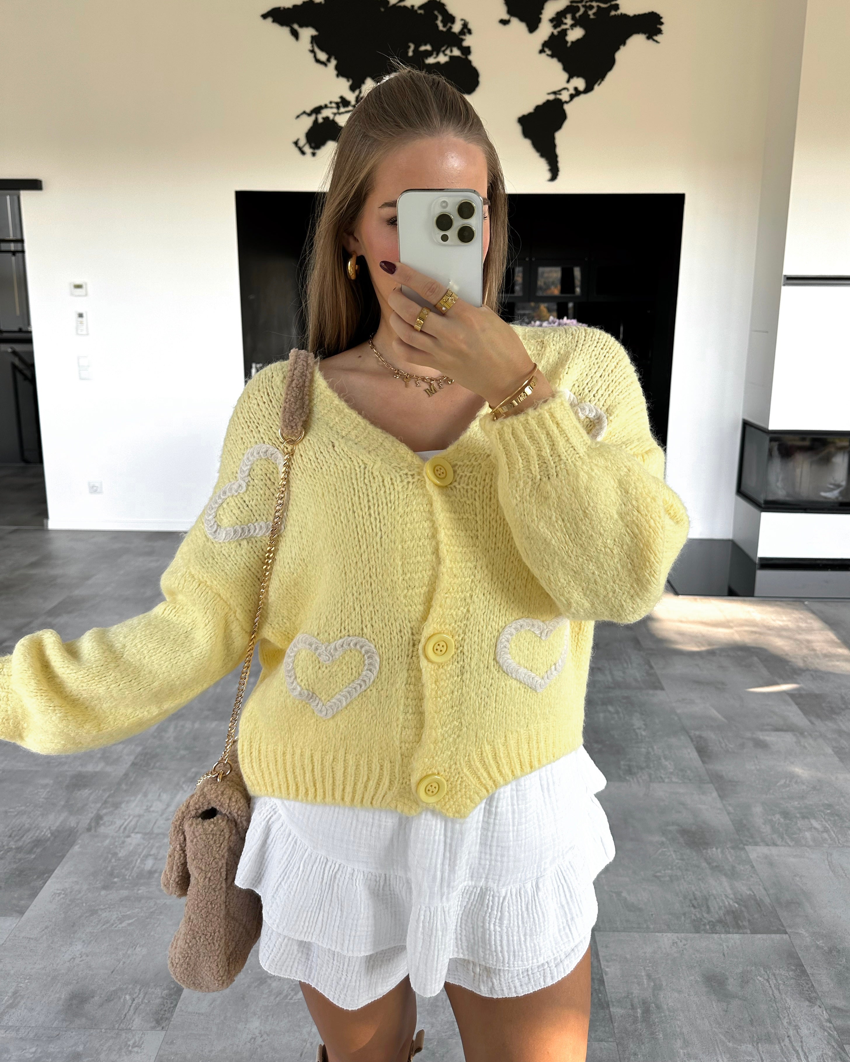 Cardigan "Lover" Gelb mit Herzen