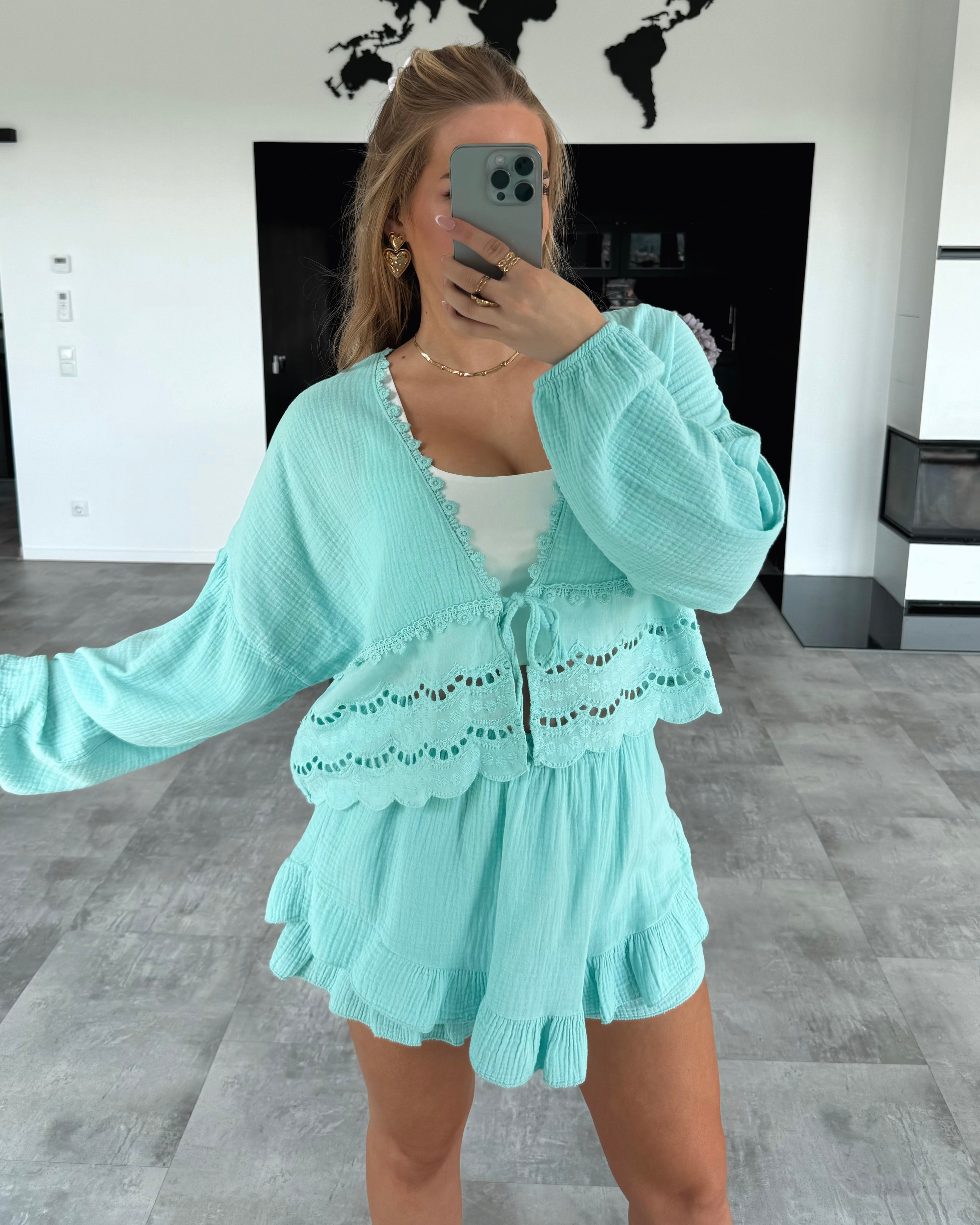 Musselin Knoten-Bluse "Emmi" Aqua